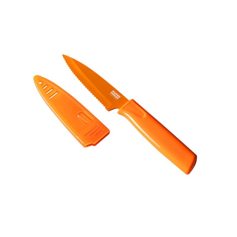 Kuhn Rikon Paring Knife Colori Serrated, Orange - Bulk