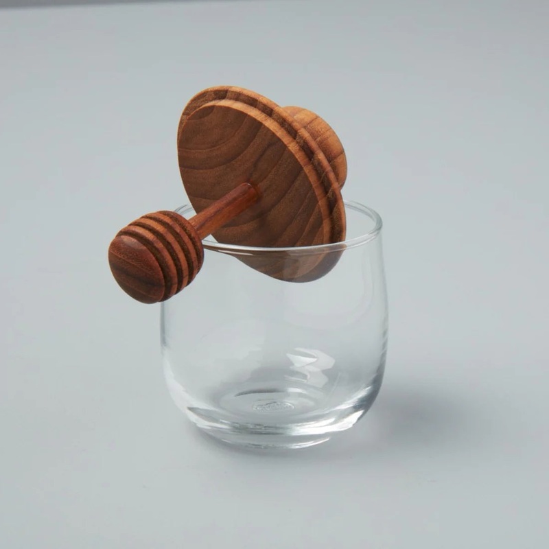 Mini Teak and Glass Honey Jar