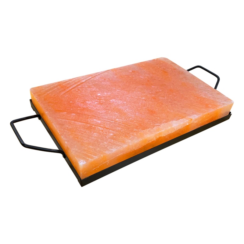 Pink Himalayan Salt Plank with Holder Tray for Cooking, Serving and Cutting Block, 12 x 8 x 1.5 Inch, 17" including Handles