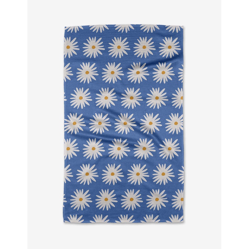 Geometry Blue Daisies Tea Towel