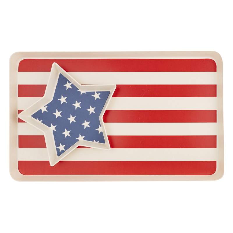 American Flag Stacked Reusable Bamboo Serving Tray Set