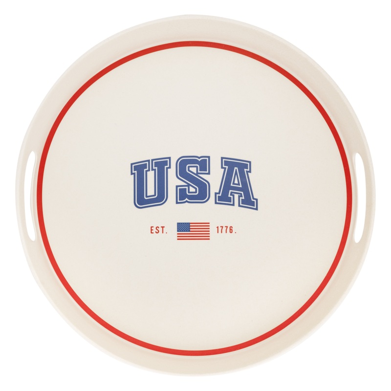 USA Round Reusable Bamboo Serving Tray