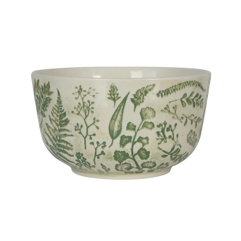 Hand-Stamped Bowl with Embossed Pattern Green Botanicals