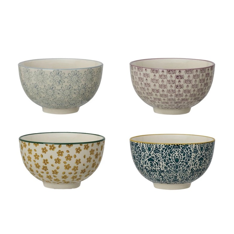 Hand-Stamped Stoneware Bowl w/ Pattern Meadow Collection