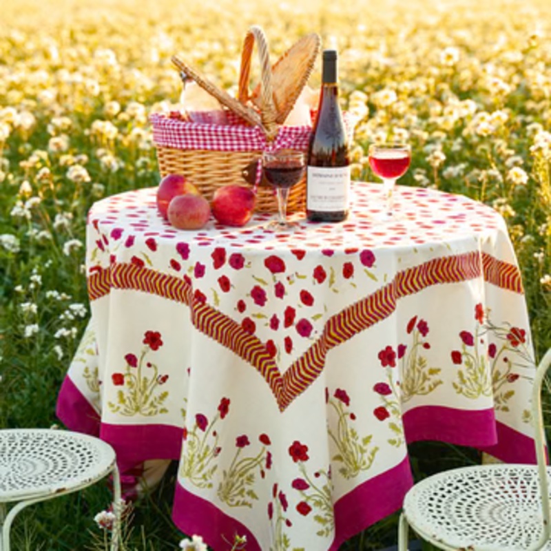 Couleur Nature Poppies Red & Green | Tablecloth 59"x59"