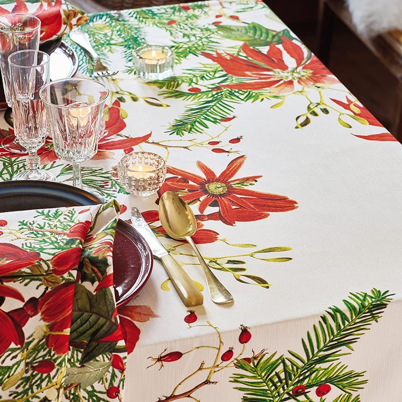 Garnier Thiebaut Poinsettia Vintage Tablecloth 61x102