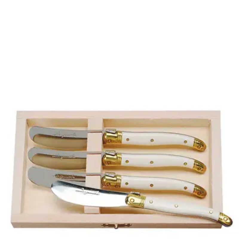 Jean Dubost 4 Spreaders with Ivory Handles in Wood Box