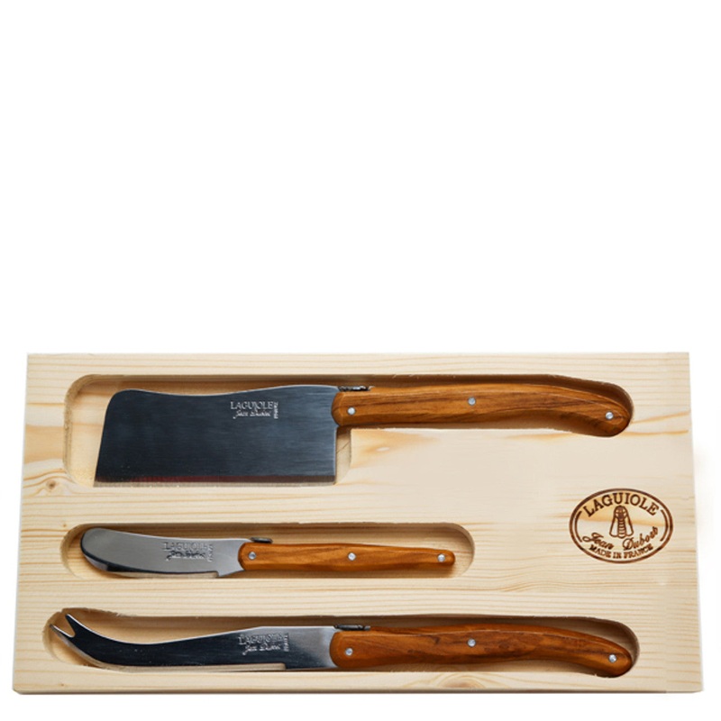 Jean Dubost Rustic Range Olive Wood 3 Piece Cheese Set