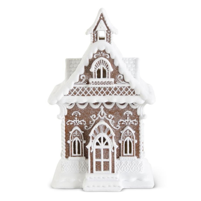 Resin Glittered LED Gingerbread 13.75"  Brown