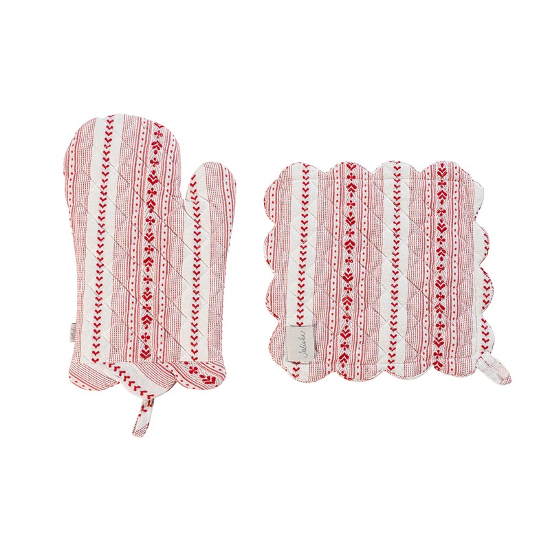 Juliska Juliska Villa Stripe Oven Mitt and Pot Holder Set/2 - Ruby