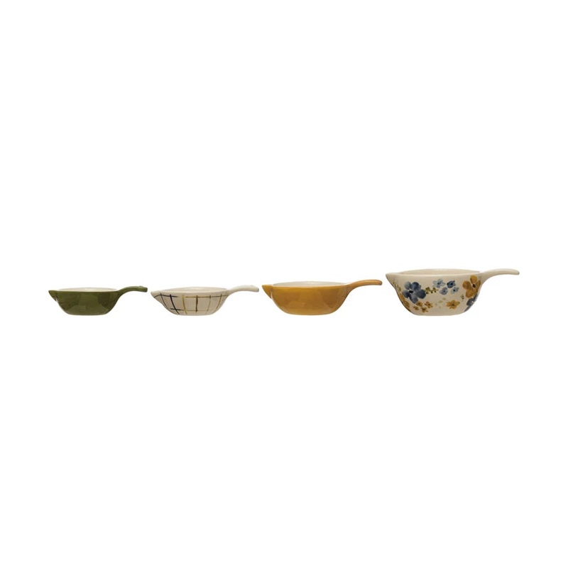 Hand Painted Stoneware Measuring Cup Set of 4 Multicolor