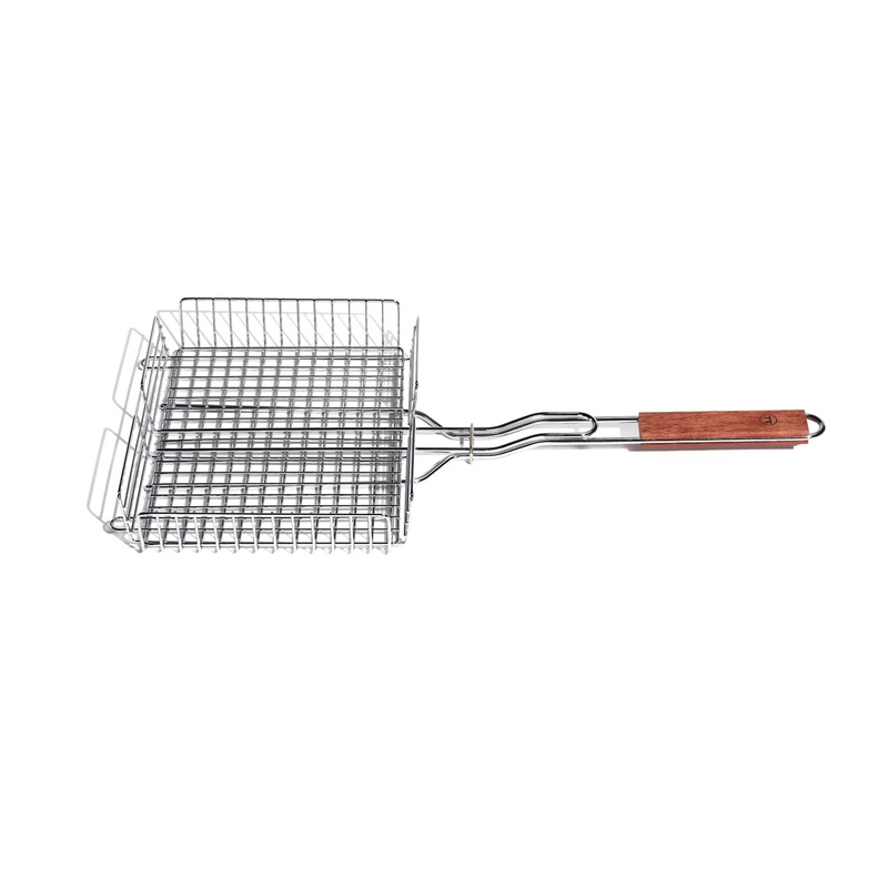 Chrome Grill Basket with Rosewood Handle