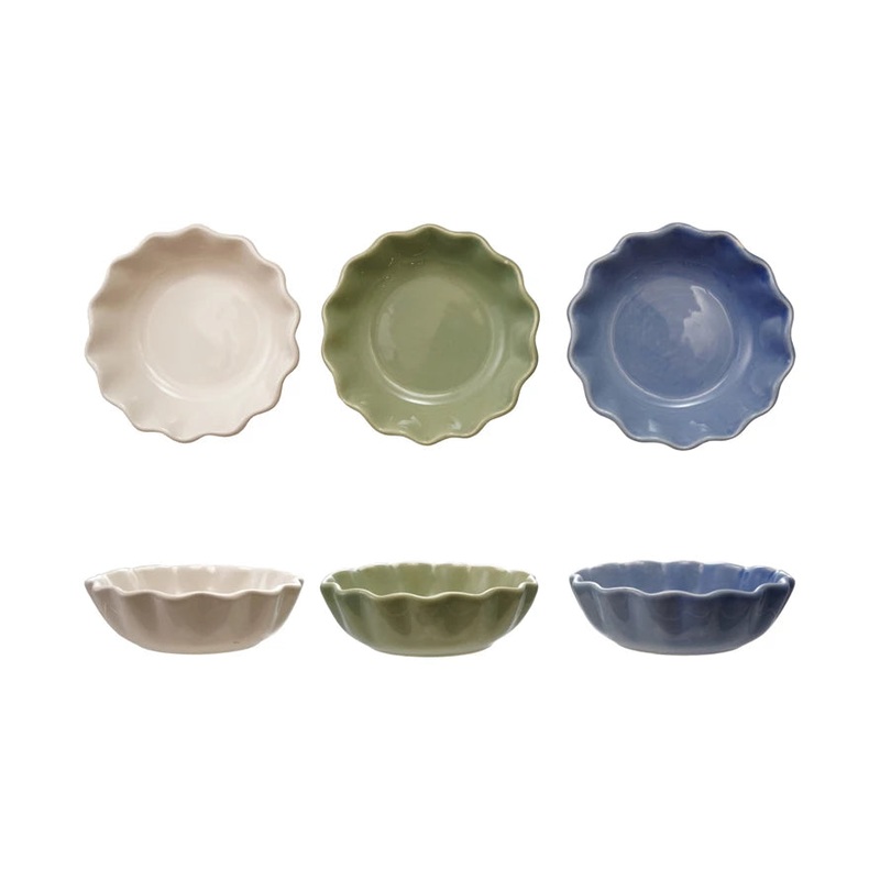 1.25" H Stoneware Scalloped Bowl, 3 Colors