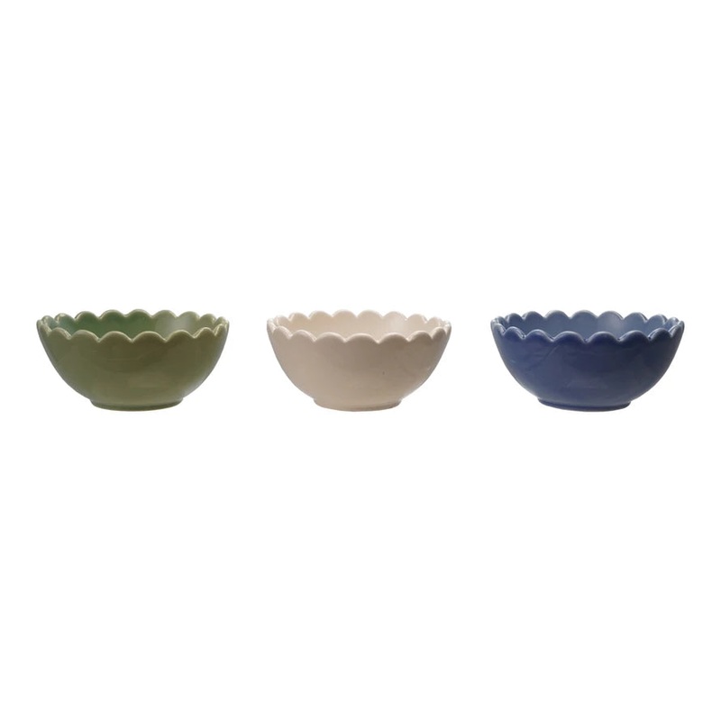 2" H Stoneware Scalloped Bowl, 3 Colors