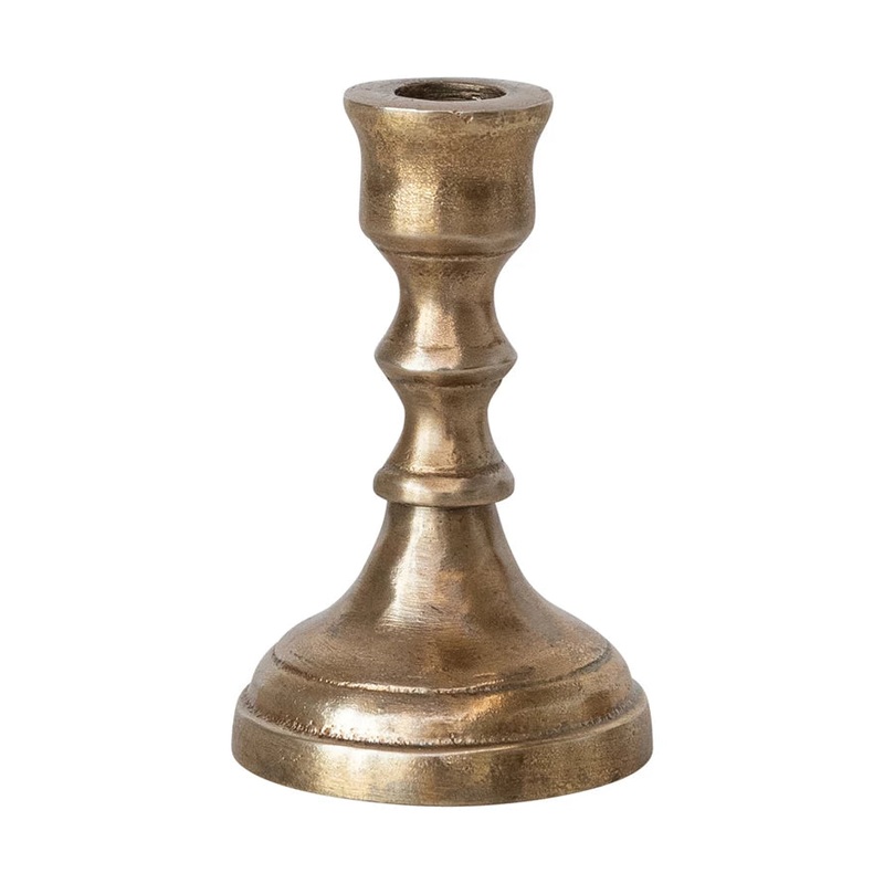 3"H Cast Aluminum Taper Holder, Antique Brass