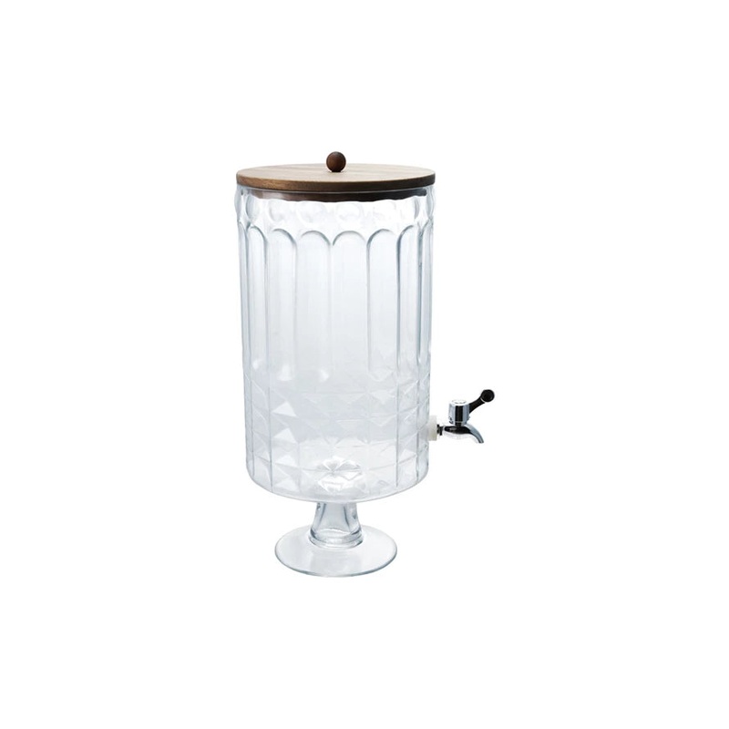 8 qt Glass Footed Beverage Dispenser w Spout & Lid