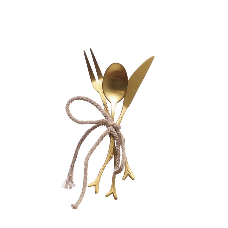Appetizer Utensils w/ Twig Shaped Handles, Gold, Set of 3