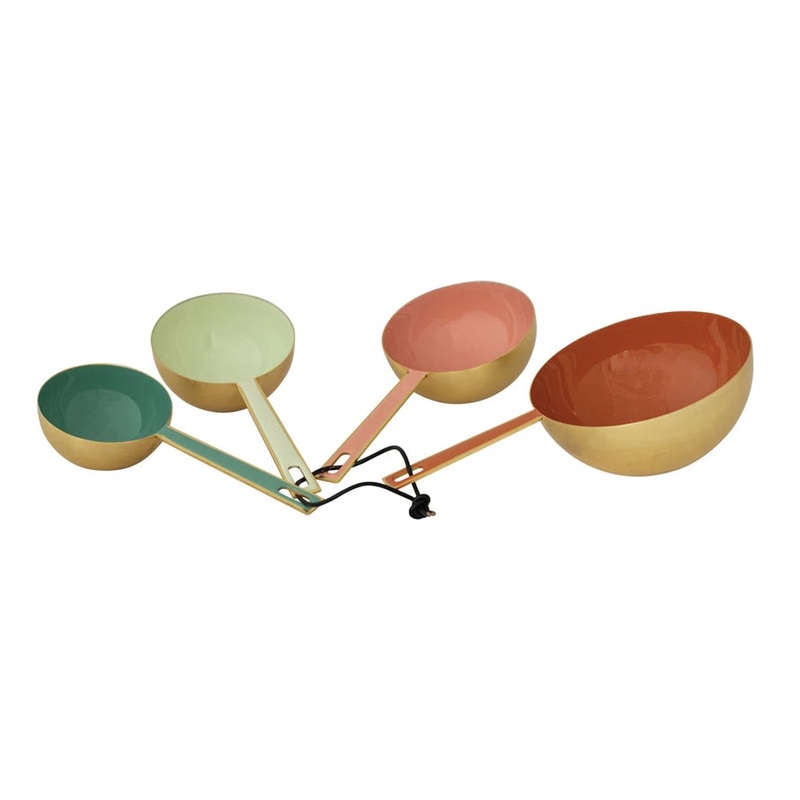 Enameled Measuring Cups w Leather Tie, 4 Colors, Set of 4