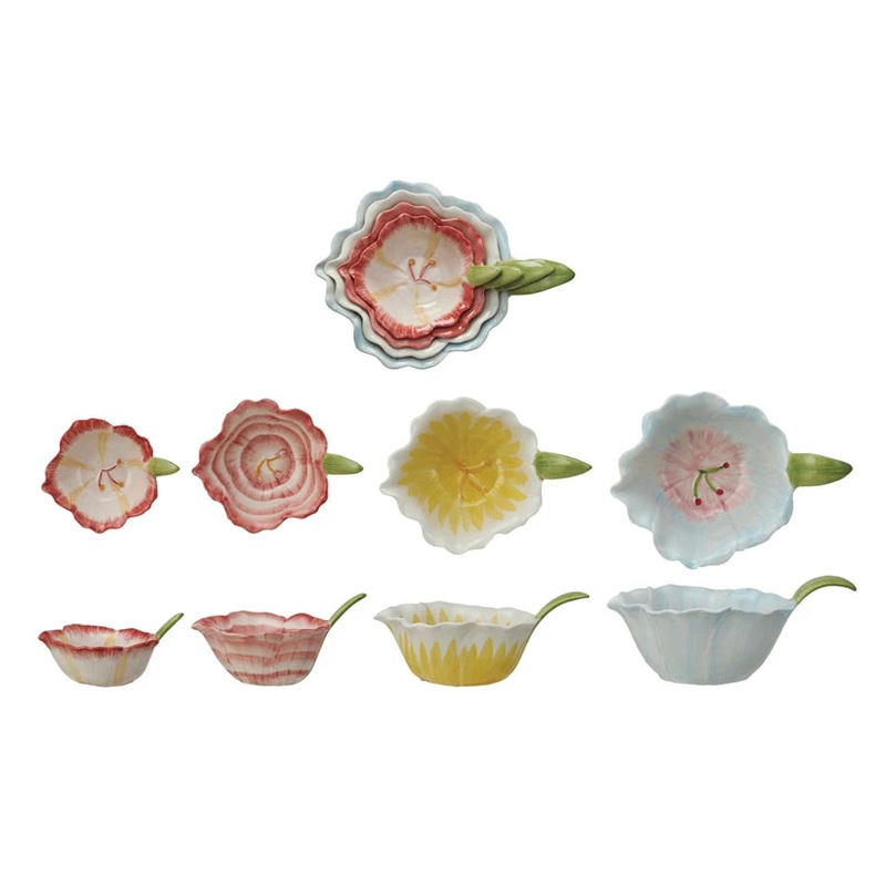 Hand-Painted Flower Shaped Prep Bowls, Set of 4