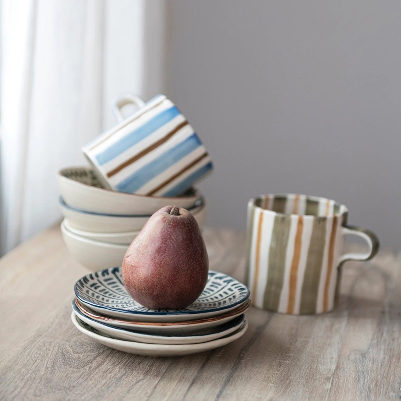 Hand-Painted Stoneware Mug w Stripes