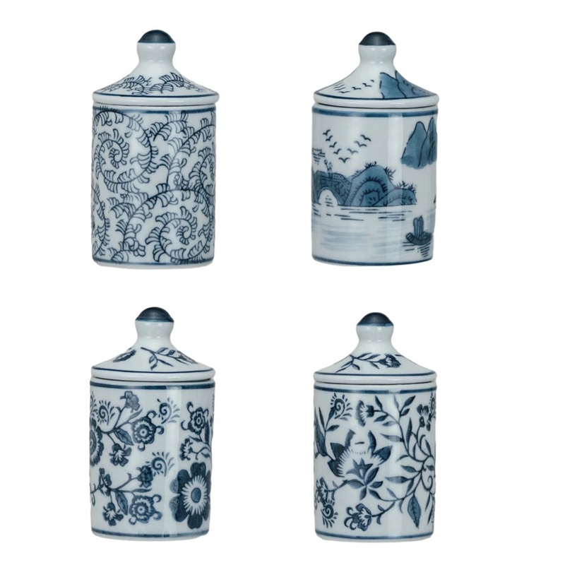 Hand-Painted Stoneware Spice Jar, Blue & White, 4 Styles