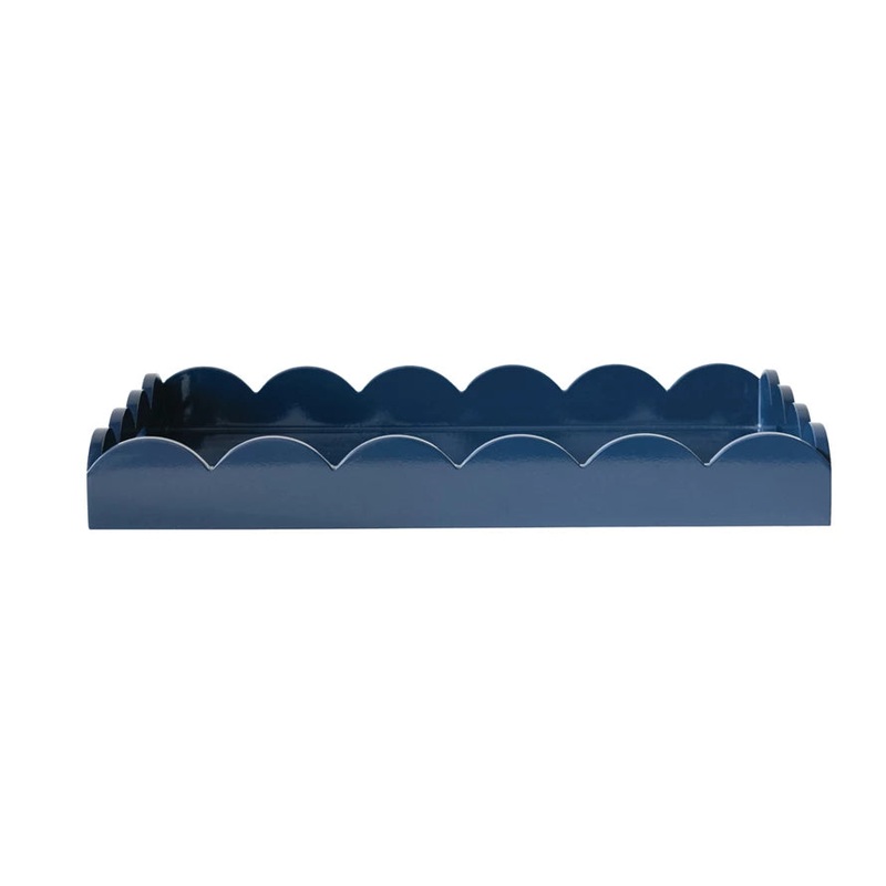 Lacquered Scalloped Tray w/ Handles, Navy