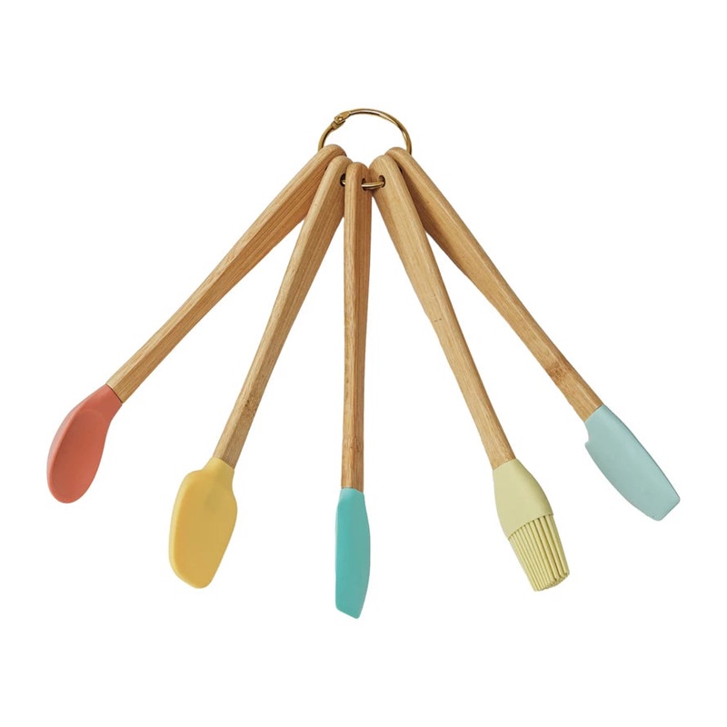 Mini Kitchen Utensils Brights Set of 5 Silicone & Wood