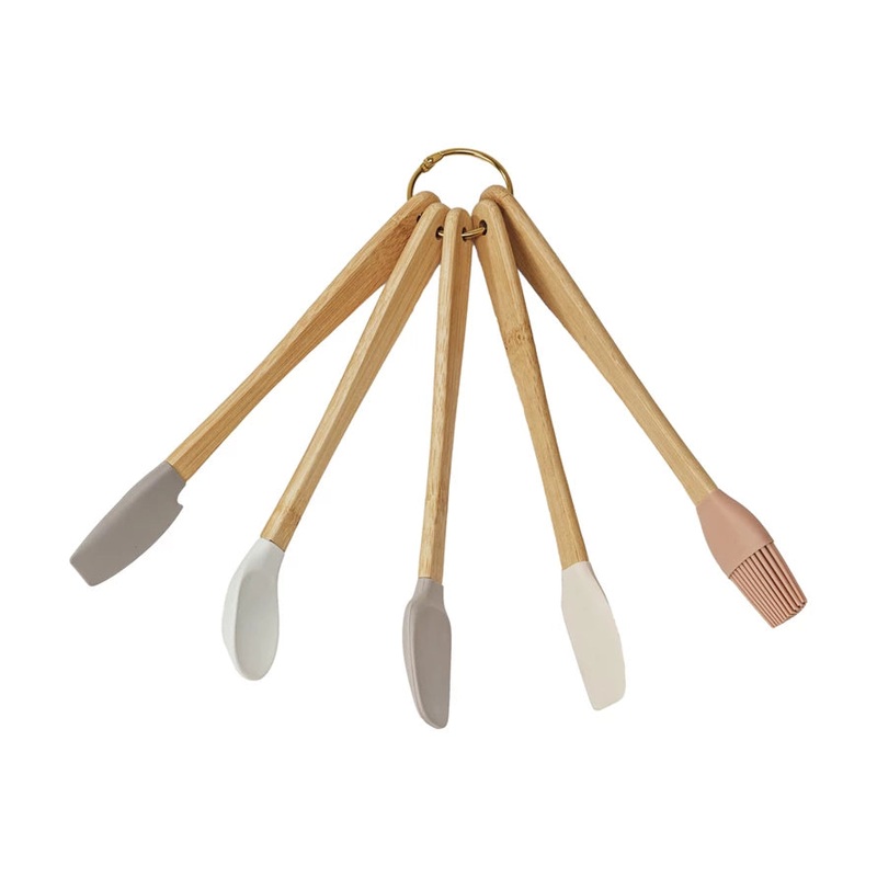 Mini Kitchen Utensils Neutrals Set of 5 Silicone & Wood