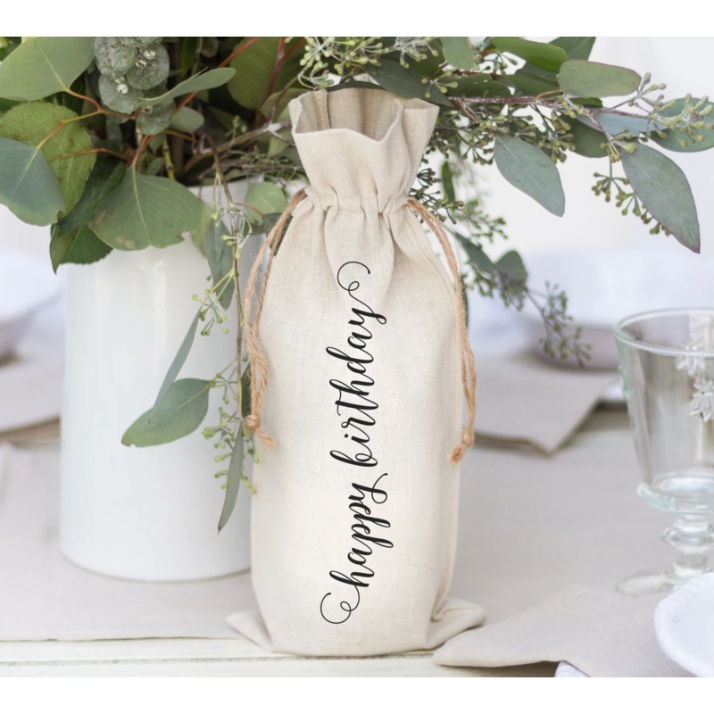 Porter Lane Home Happy BIrthday Wine Bag - White