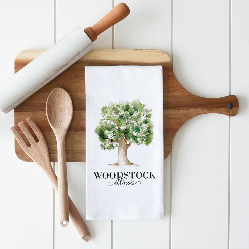 Porter Lane Home Oak Tree Wheaton Tea Towel - White