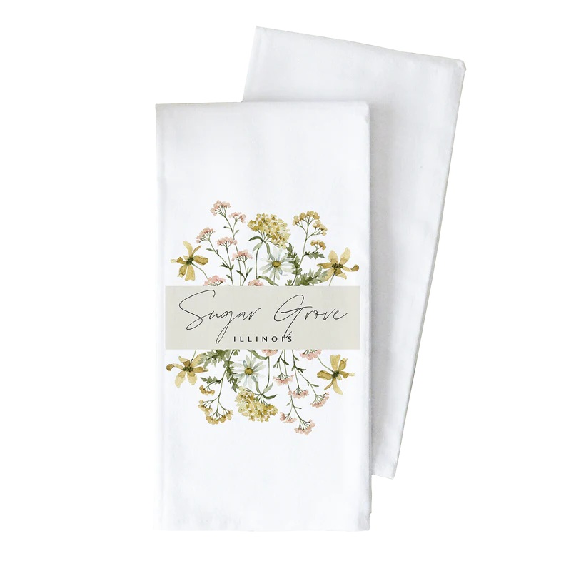 Porter Lane Home Wildflower Glen Ellyn Tea Towel - White