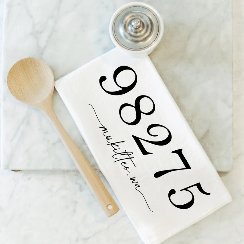 Porter Lane Home Zip Code Glen Ellyn Tea Towel - White