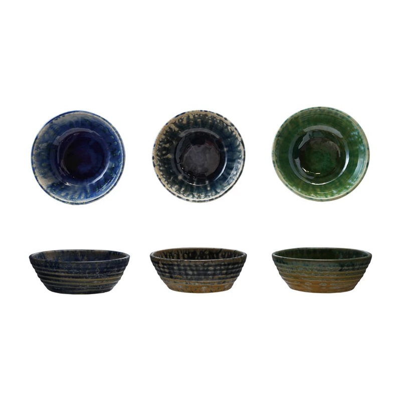 Stoneware Bowl, Reactive Crackle Glaze, 5.75" W, 3 Colors