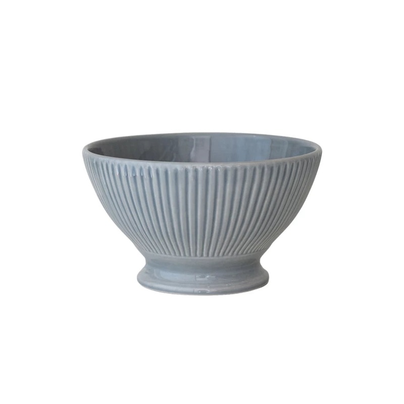 Stoneware Fluted Serving Bowl, Reactive Glaze, Blue