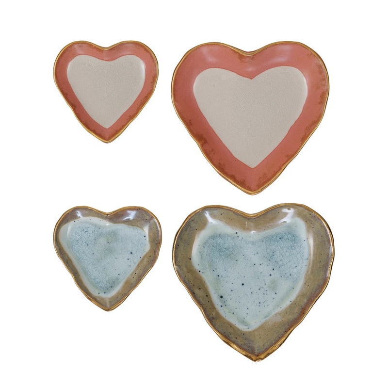 Stoneware Heart Dish w/ Gold Edge, Set of 2