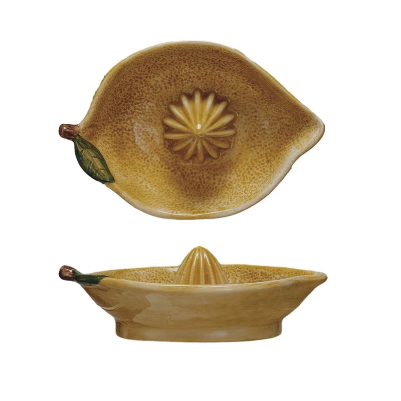 Stoneware Lemon Shaped Juicer Hand-Painted