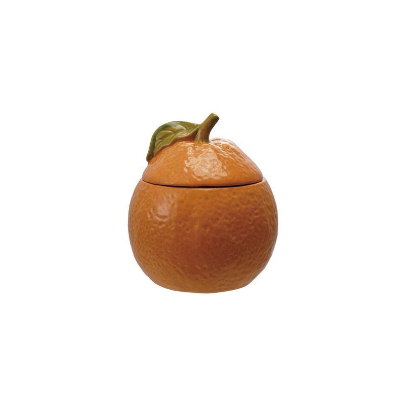 Stoneware Orange Shaped Jar with Lid 5.5" H