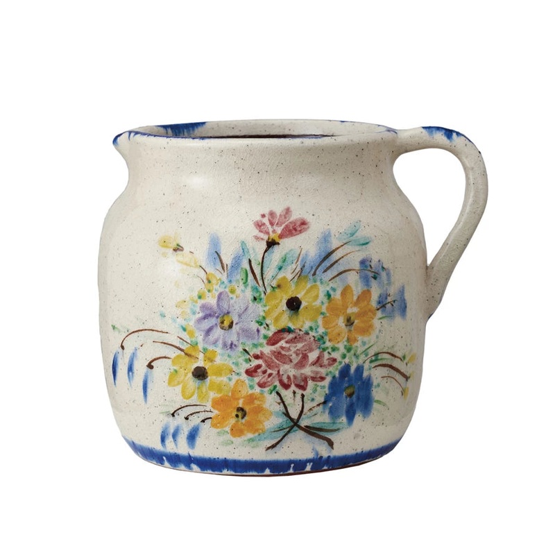 Terra-cotta Pitcher w/ Flowers & Handle 8.5" H