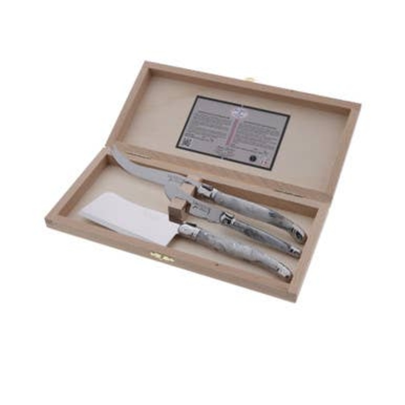 Jean Dubost Marble 3pc Cheese Set in Clasp Box