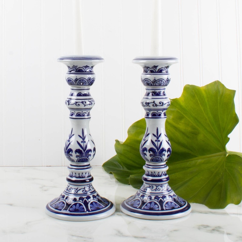 Blue Chinoiserie Candlestick Set - Large