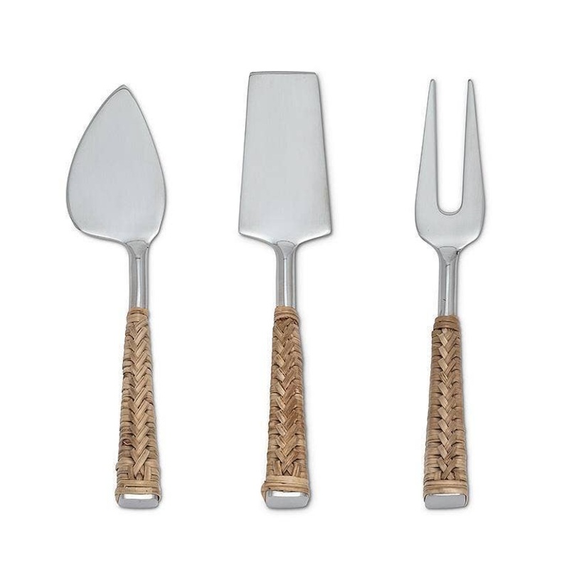Rattan Handle Cheese Knives, set of 3