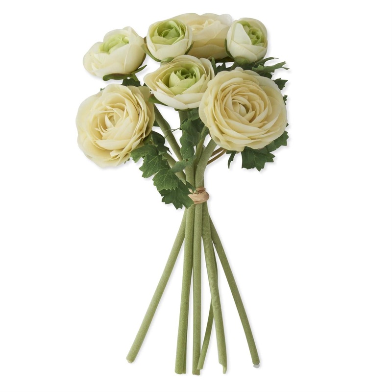 10" White Ranunculus Bundle w/Flocked Stems