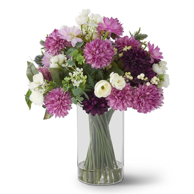 16" Purple & White Perennials Spring Premade w/Faux Water