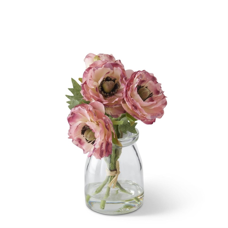 6.75" Pink Ranunculus Premade in Glass Vase w/Faux Water