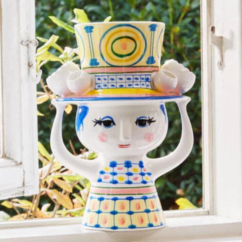 Bjrn Wiinblad Lady with Hat Vase, Blue, H: 8.1"