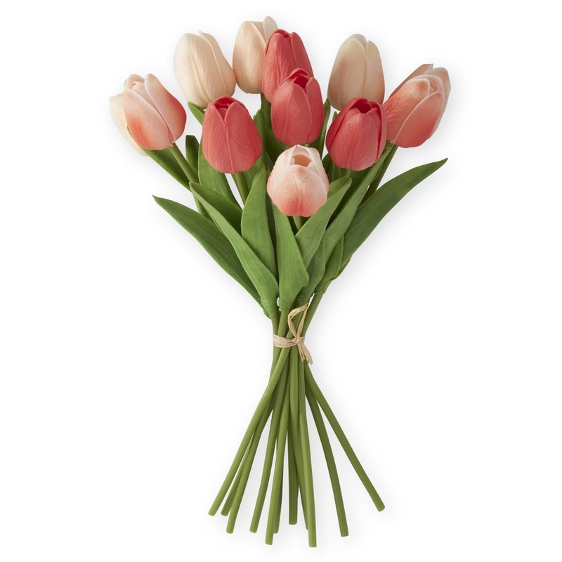 Coral & Peach Real Touch Mini Tulip Bundle 13"