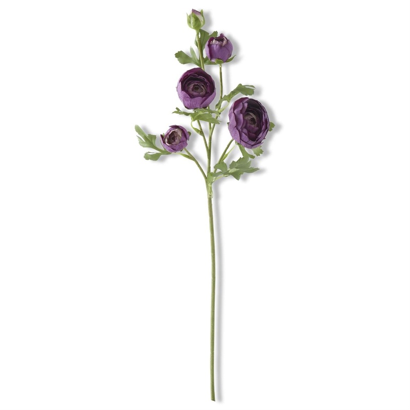 Dark Purple Real Touch 5 Head Ranunculus Stem 24.5"