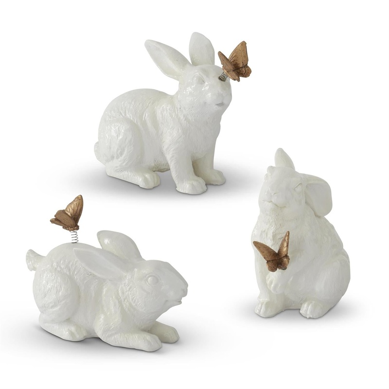 Glossy White Resin Garden Rabbit