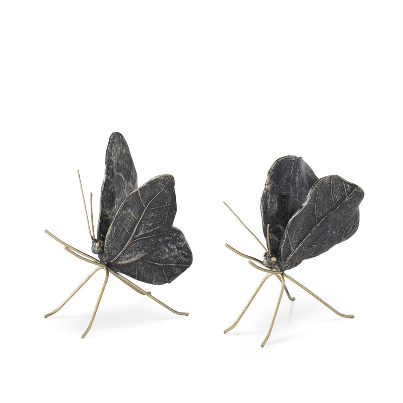 Black & Gold Resin Leaf Wing Butterfly