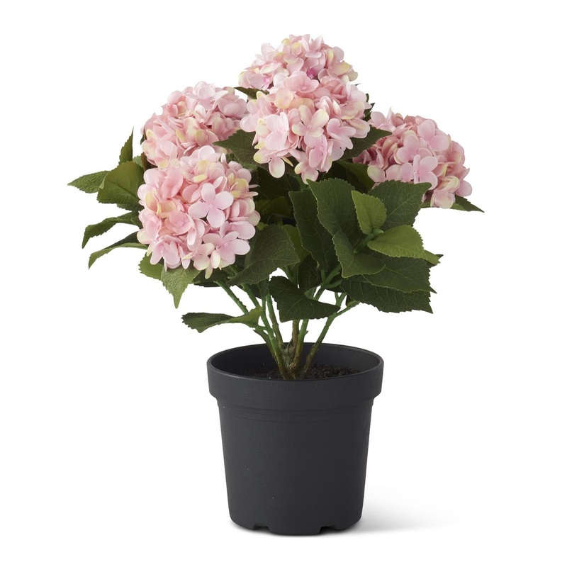 Pink Potted Hydrangea w/Faux Dirt 18.75"